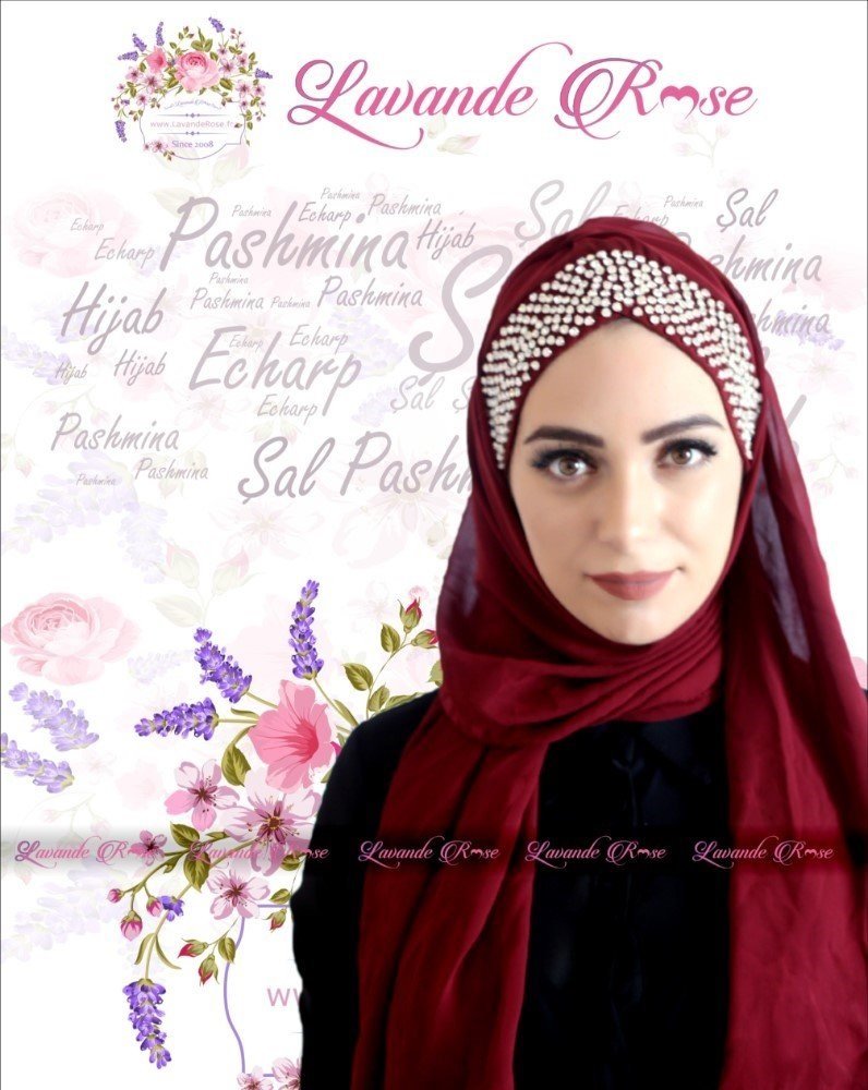 Lavender Rose Hijab (Maroon Color) for Party Wear-MyHijabiGirl.com